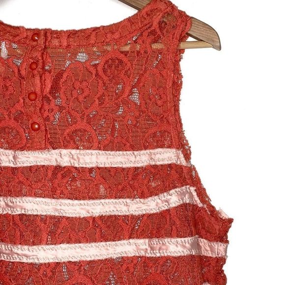 Free People Burnt Orange Lace Tank with Pink Satin Stripes - Picture 5 of 8